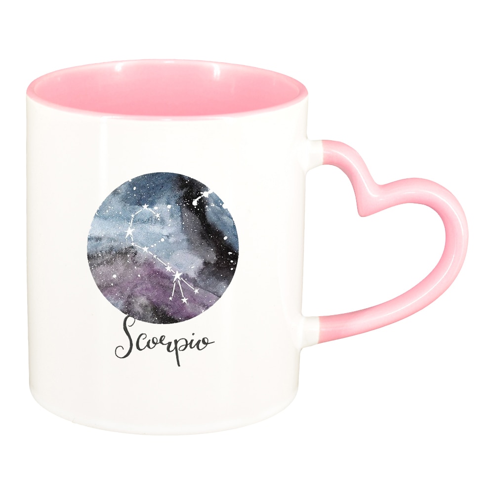 Cana Zodiac, Scorpio, interior roz, maner inima, 330ml, D1389