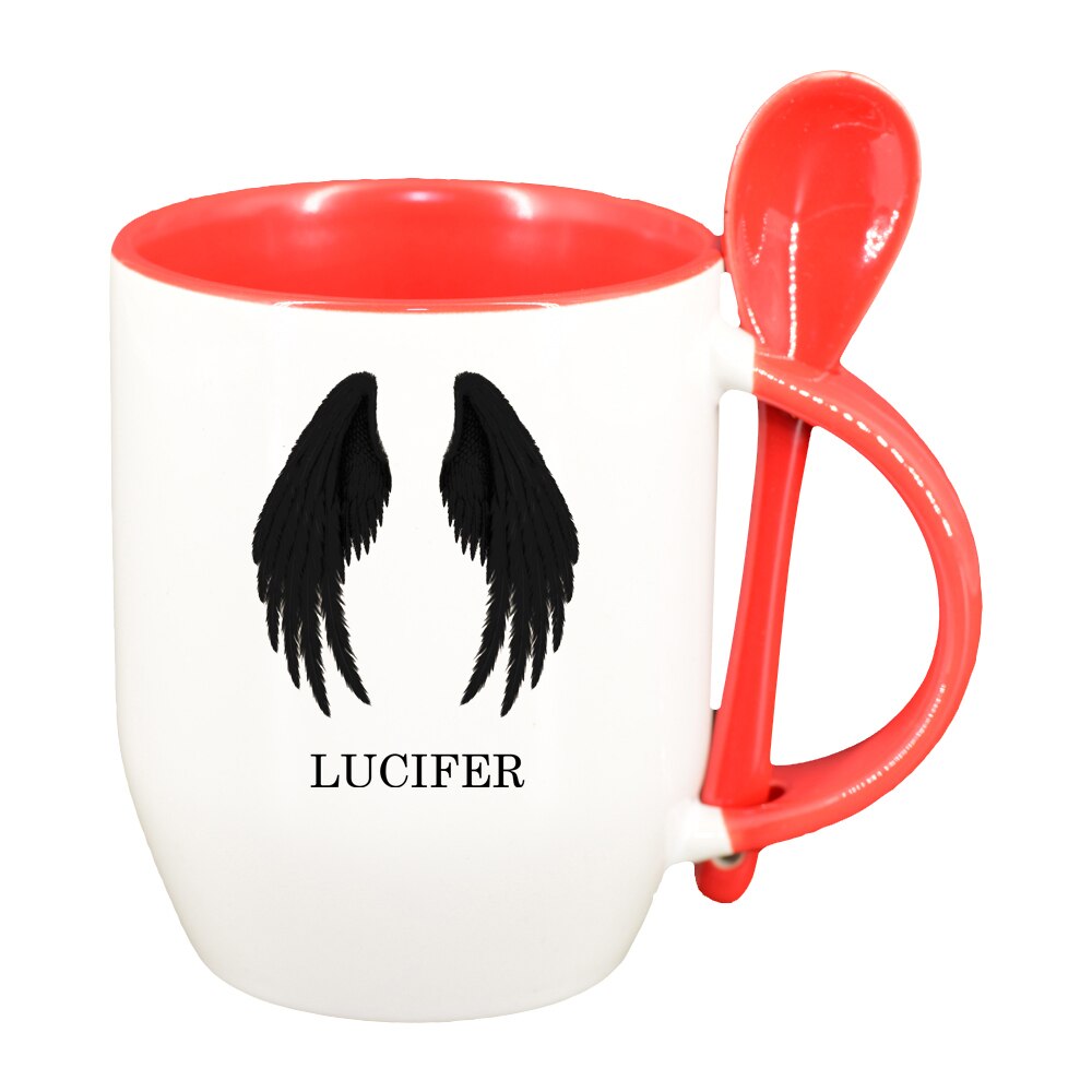 Cana Lucifer cu lingurita, interior rosu, 330ml, D1393