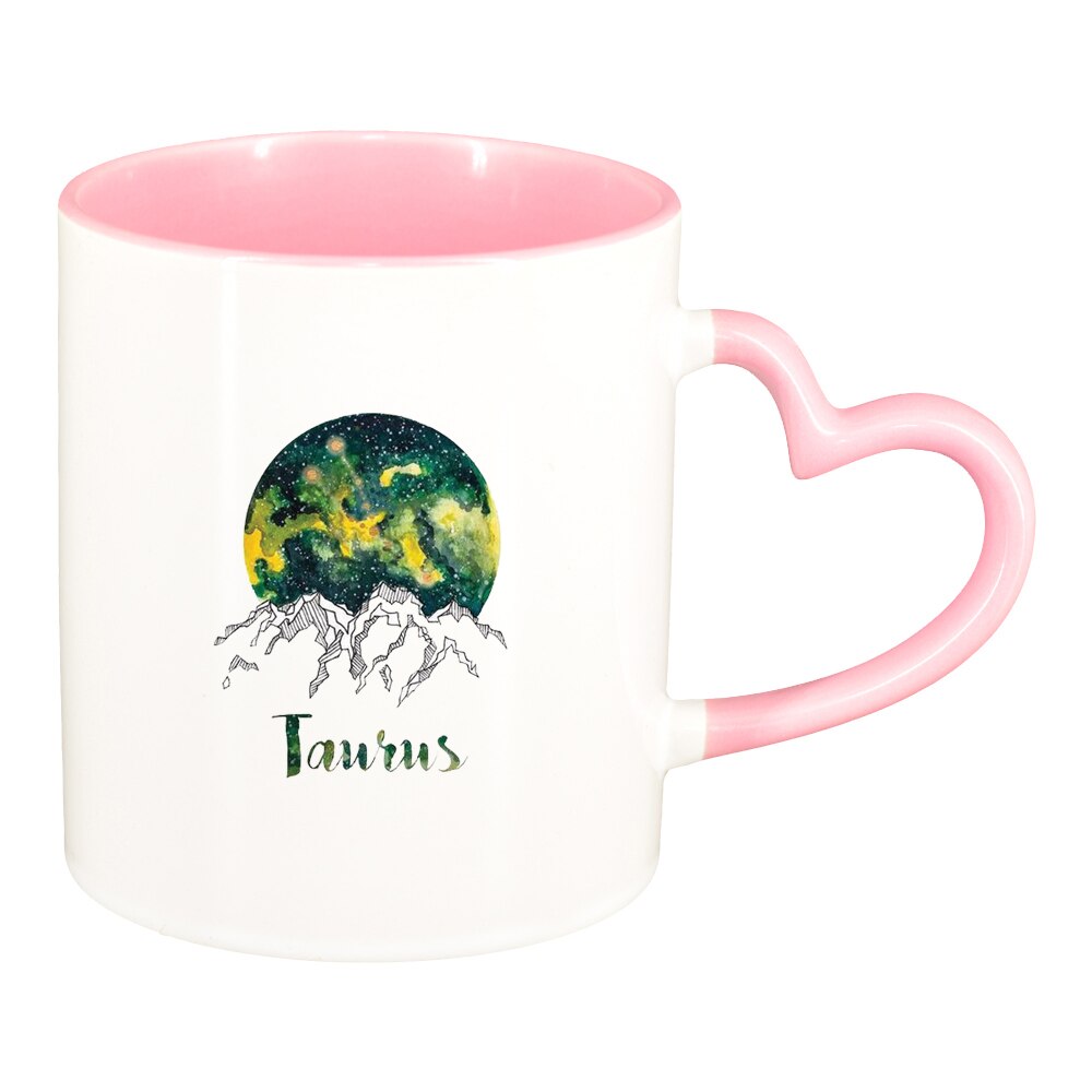 Cana Zodiac, Taurus, interior roz, maner inima, 330ml, D1391
