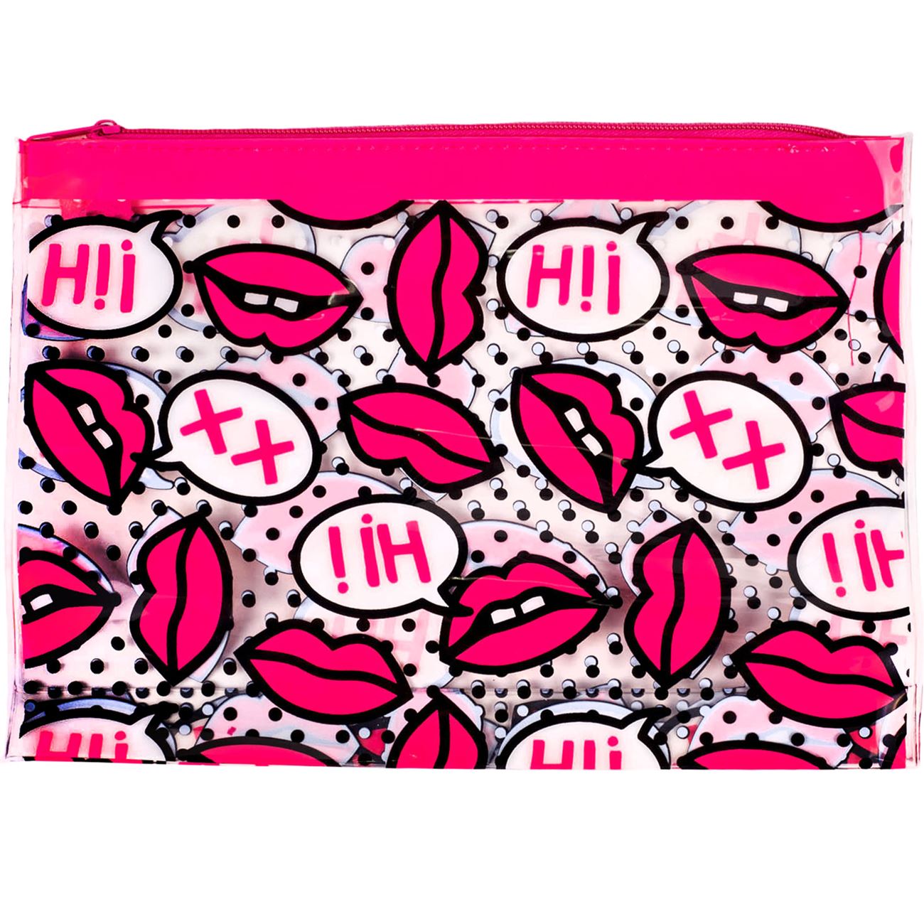 Portfard pentru cosmetice, Zola®, transparent, Model Buze, 21x15 cm