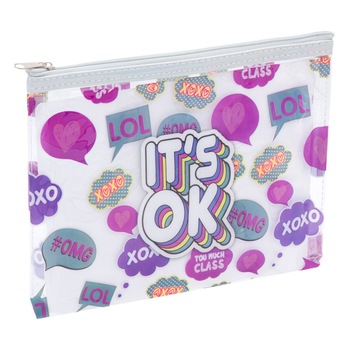 Portfard pentru cosmetice, Zola®, transparent , It's Ok, 21.5x17 cm Portfard pentru cosmetice, Zola®, transparent , It's Ok, 21.5x17 cm