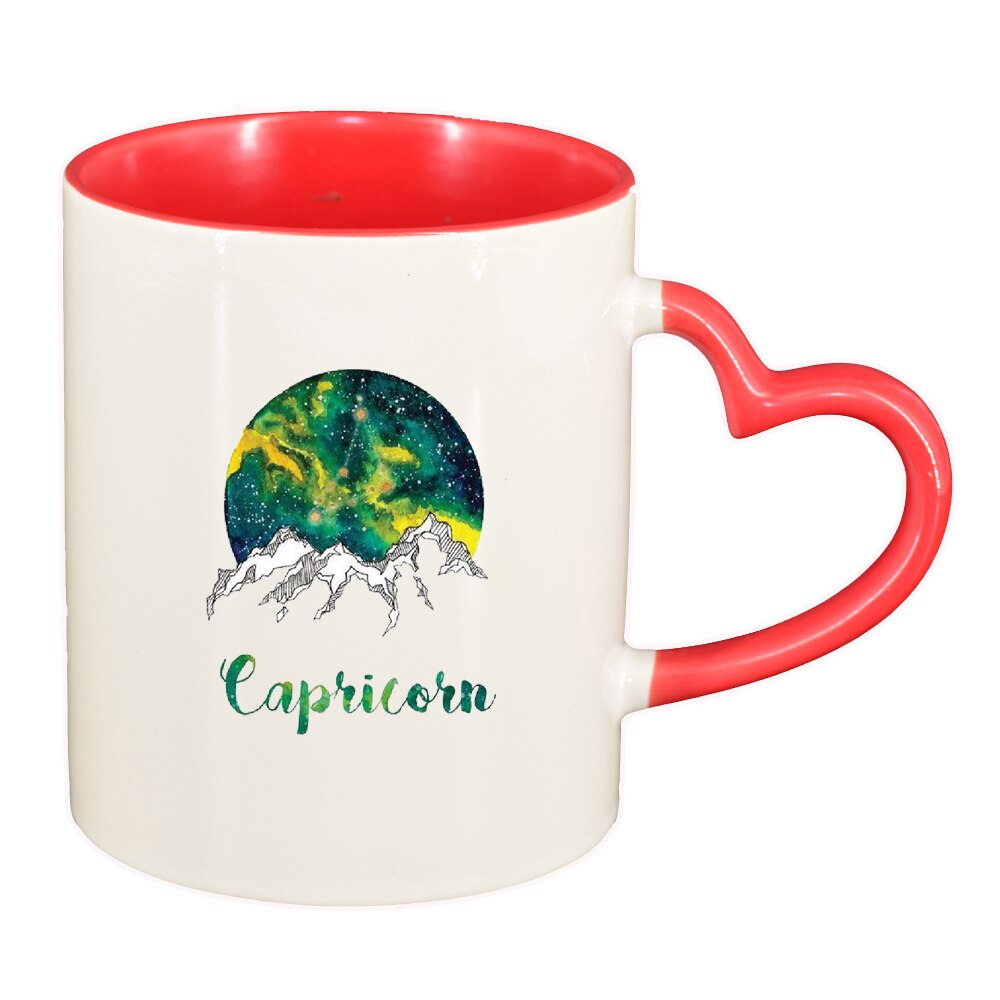 Cana Zodiac, Capricorn, interior rosu, maner inima, 330ml, D1392