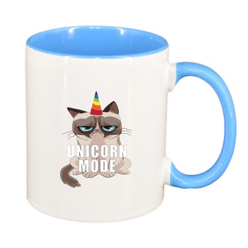 Cana Meme - Grumpy Unicorn Mode, interior albastru, 330ml, D1397 Cana Meme - Grumpy Unicorn Mode, interior albastru, 330ml, D1397