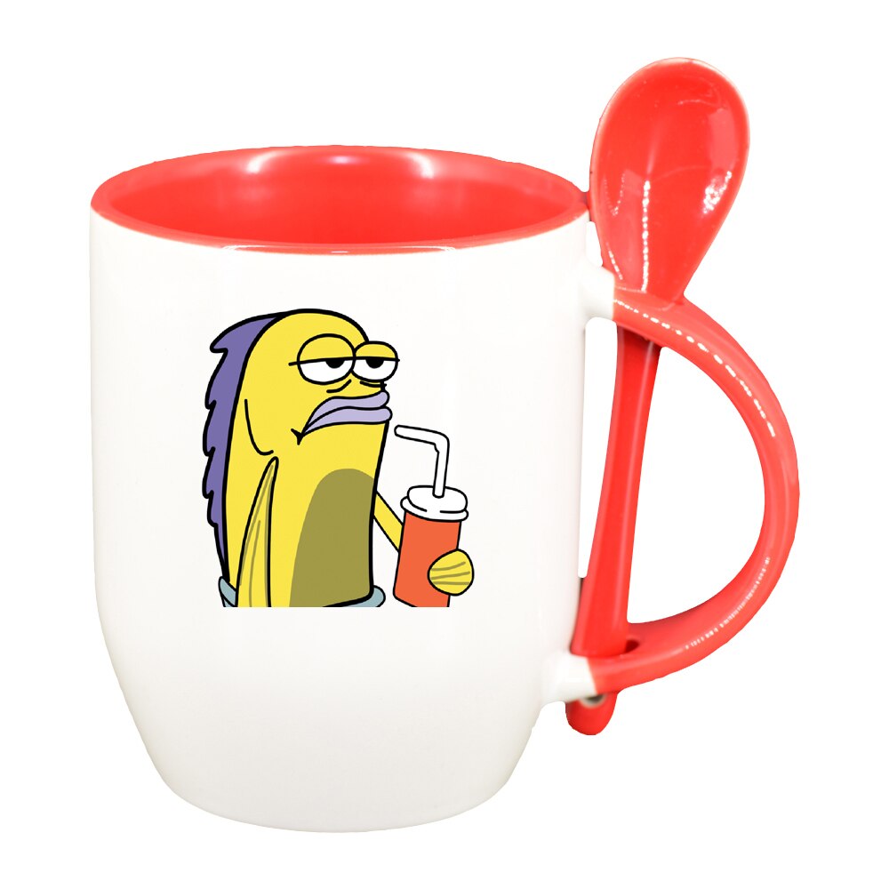 Cana Meme cu lingurita, interior rosu, 330ml, D1395