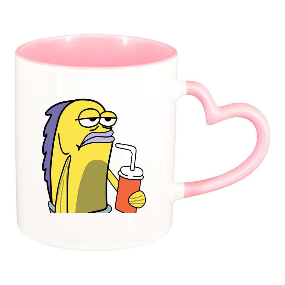 Cana Meme, interior roz, maner inima, 330ml, D1395