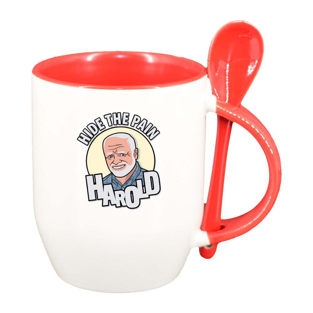 Cana Meme - Harold cu lingurita, interior rosu, 330ml, D1402