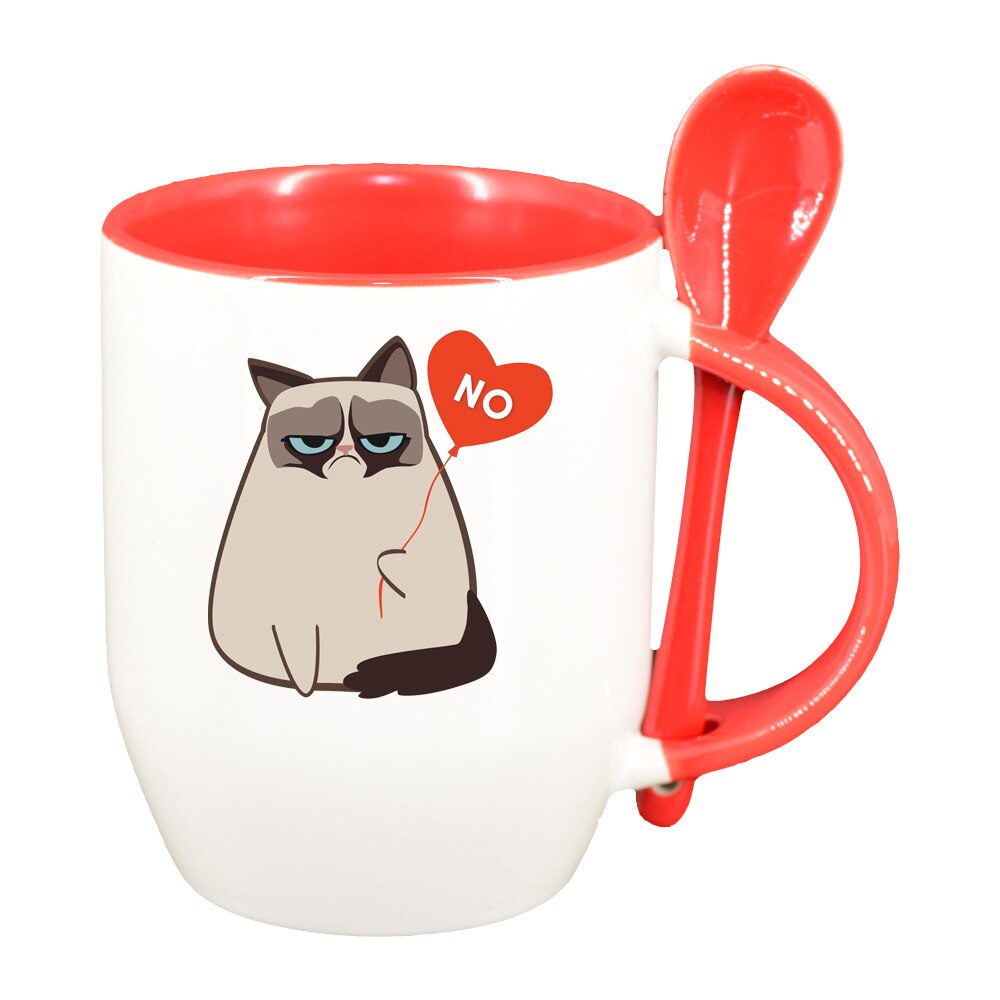 Cana Meme - Funny Grumpy cu lingurita, interior rosu, 330ml, D1400