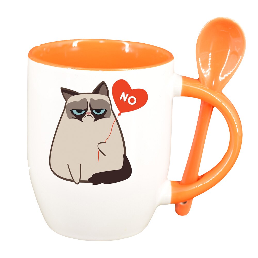 Cana Meme - Funny Grumpy cu lingurita, interior portocaliu, 330ml, D1400