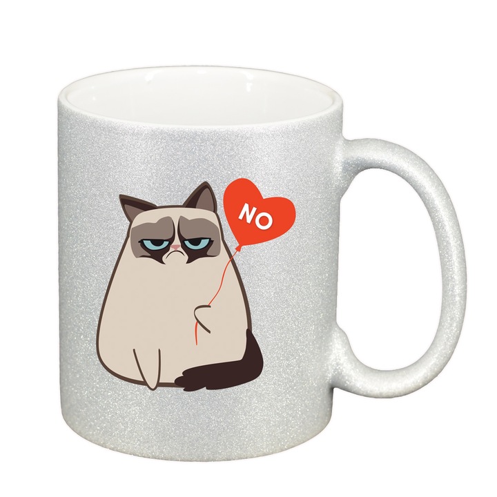Mém bögre - Funny Grumpy, ezüst gyöngy csillogó, 330 ml, D1400