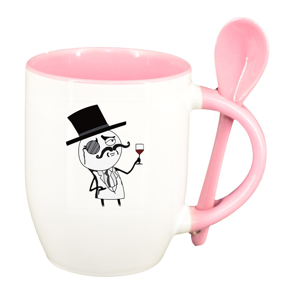Cana Meme Funny cu lingurita, interior roz, 330ml, D1399