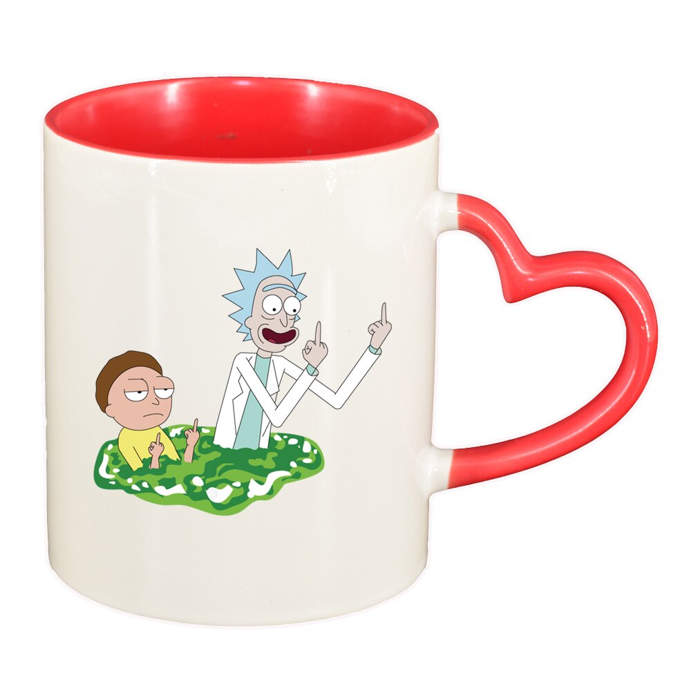 Cana Rick and Morty, interior rosu, maner inima, 330ml, D1406