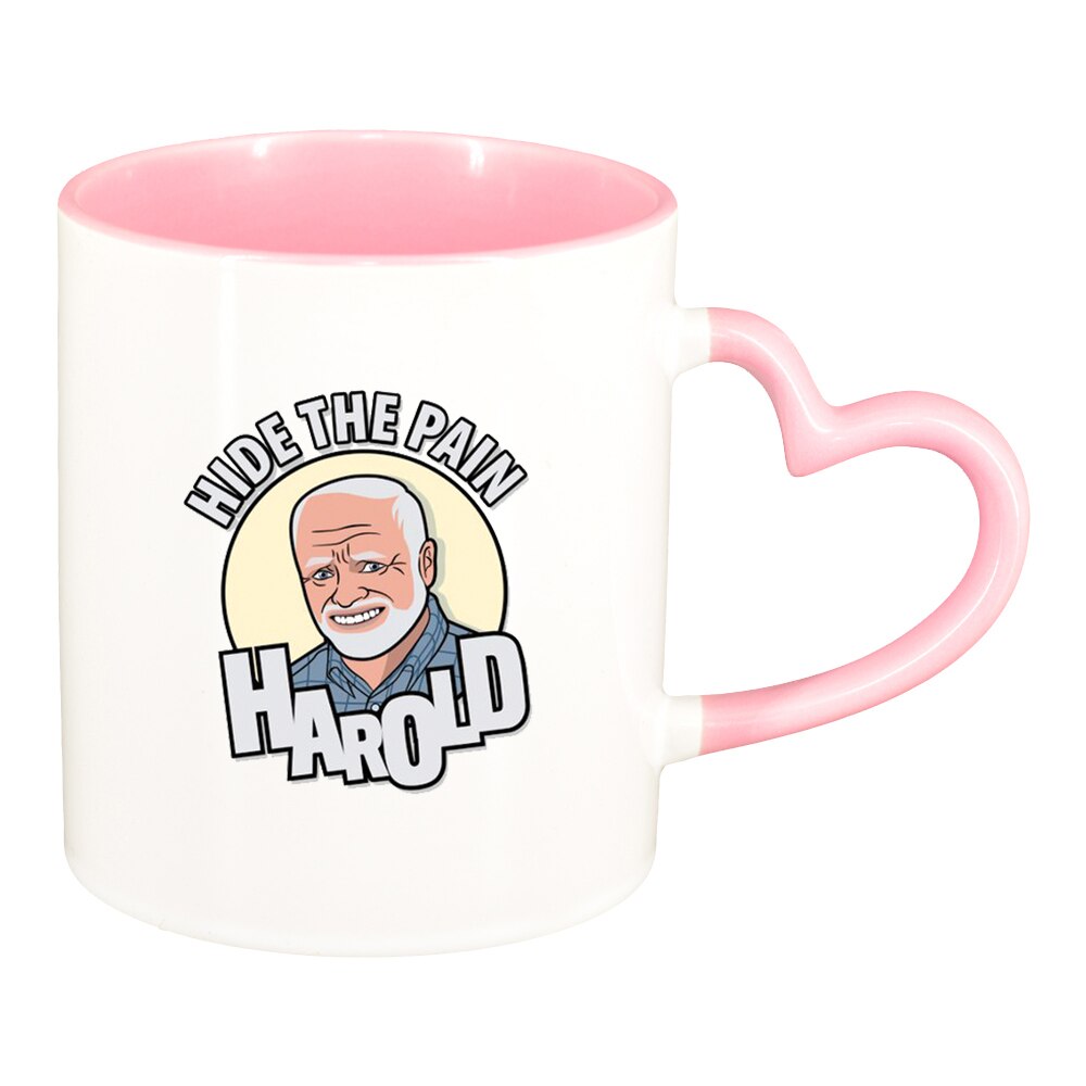 Cana Meme - Harold, interior roz, maner inima, 330ml, D1402