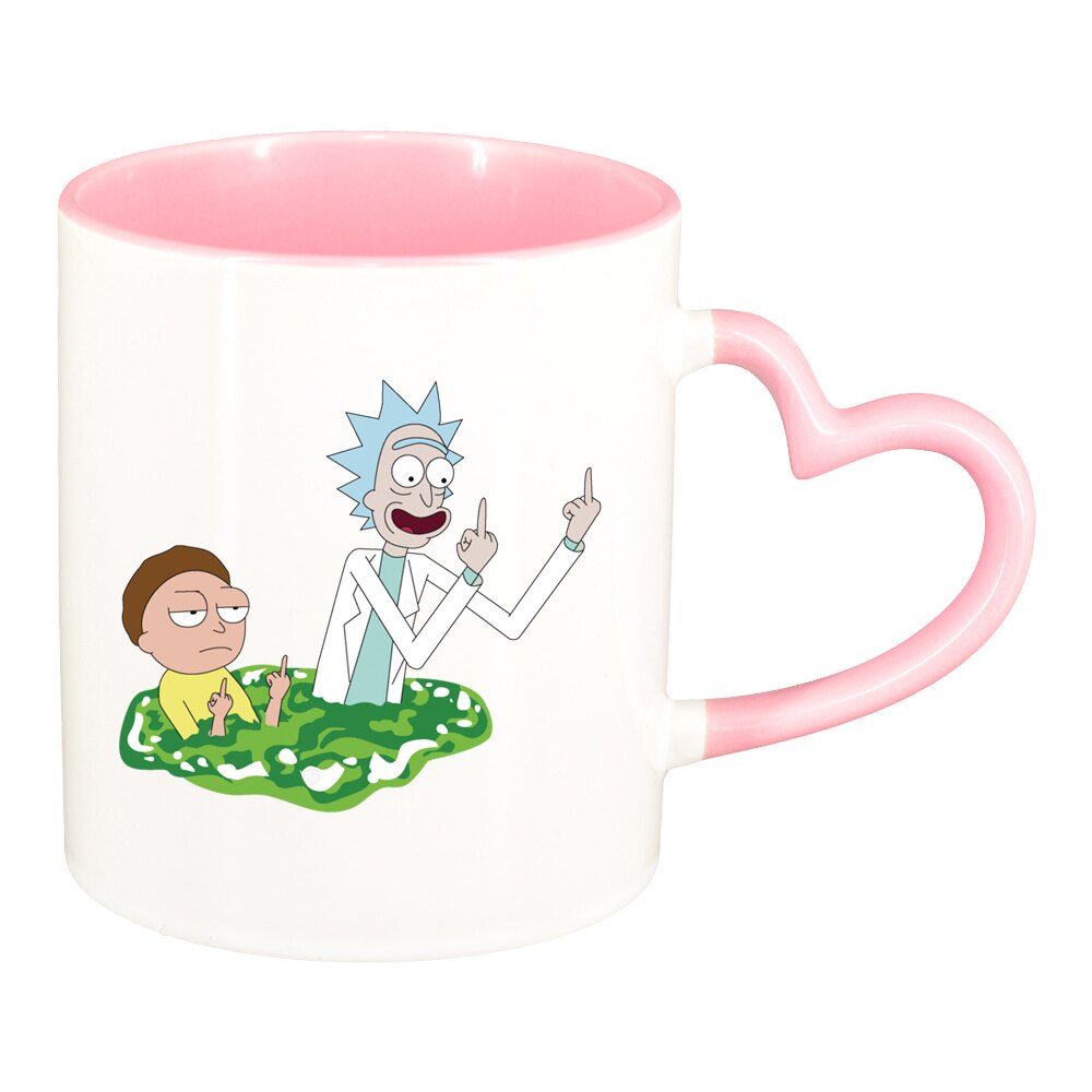 Cana Rick and Morty, interior roz, maner inima, 330ml, D1406
