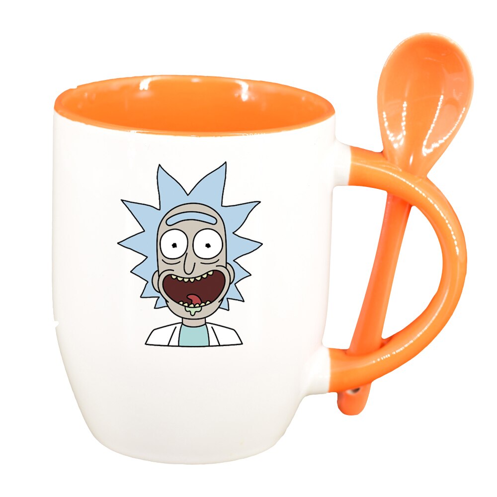 Cana Rick and Morty cu lingurita, interior portocaliu, 330ml, D1404