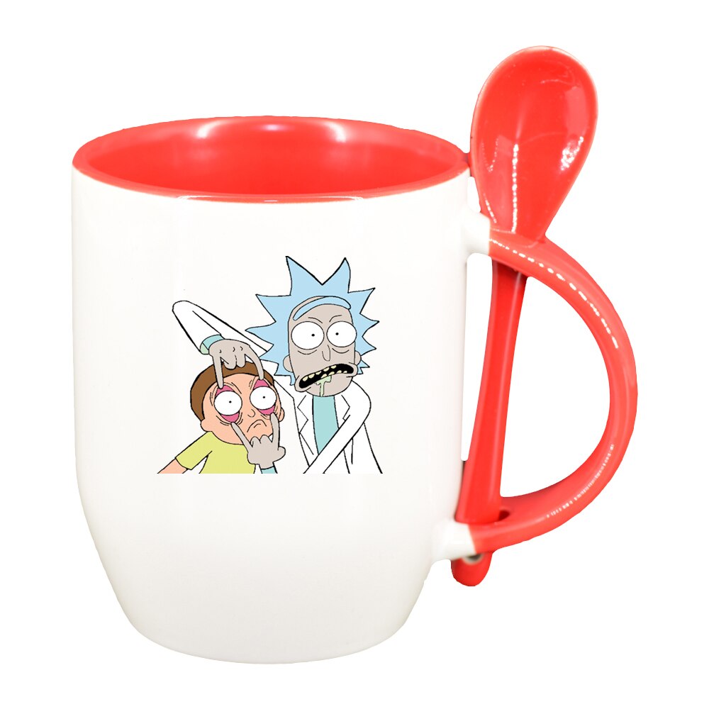 Cana Rick and Morty cu lingurita, interior rosu, 330ml, D1405