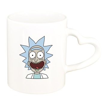 Cana Rick and Morty, alb, maner inima, 330ml, D1404 Cana Rick and Morty, alb, maner inima, 330ml, D1404