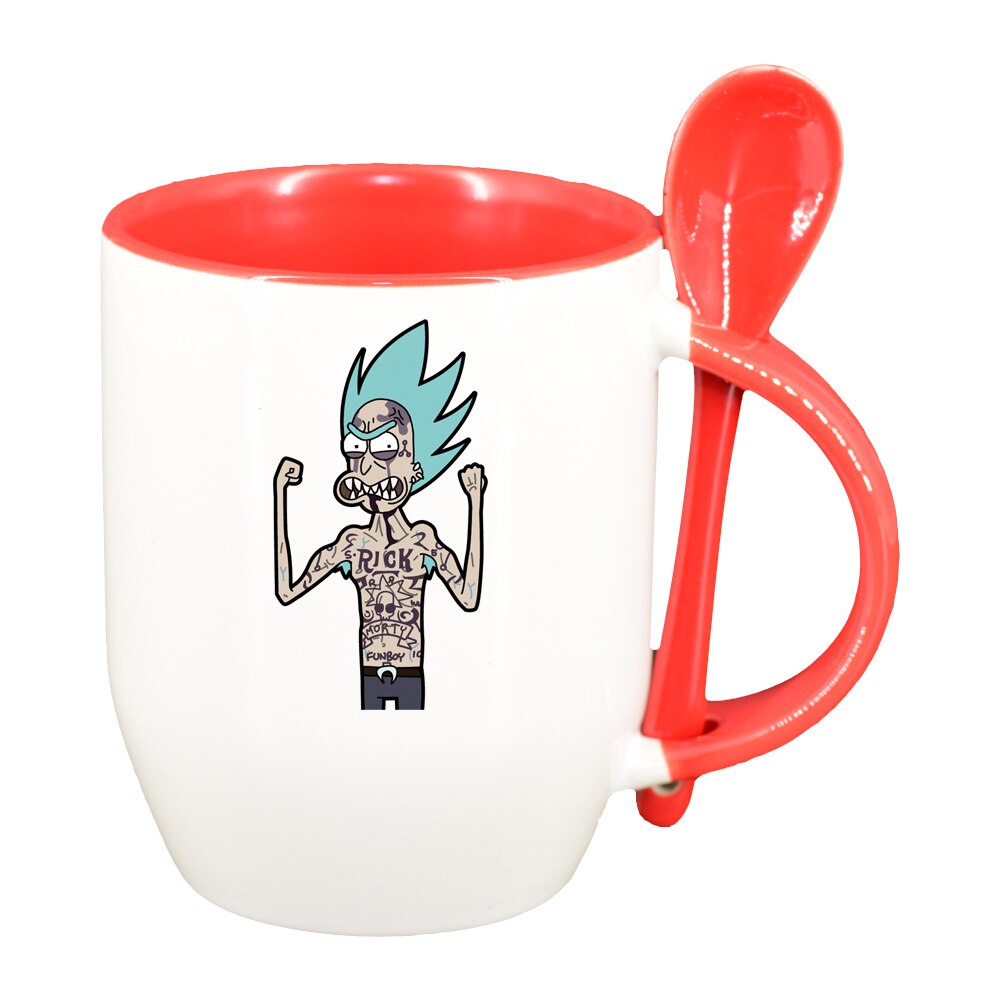 Cana Rick and Morty cu lingurita, interior rosu, 330ml, D1411