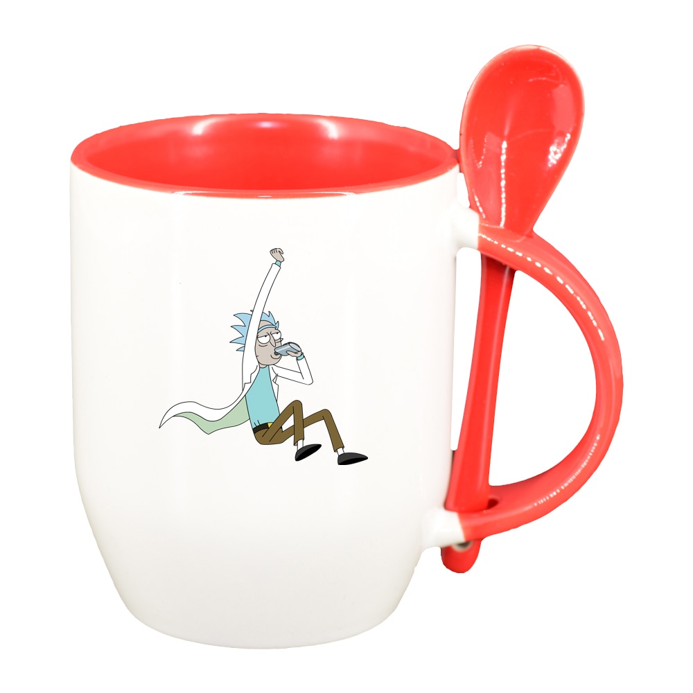 Cana Rick and Morty cu lingurita, interior rosu, 330ml, D1409