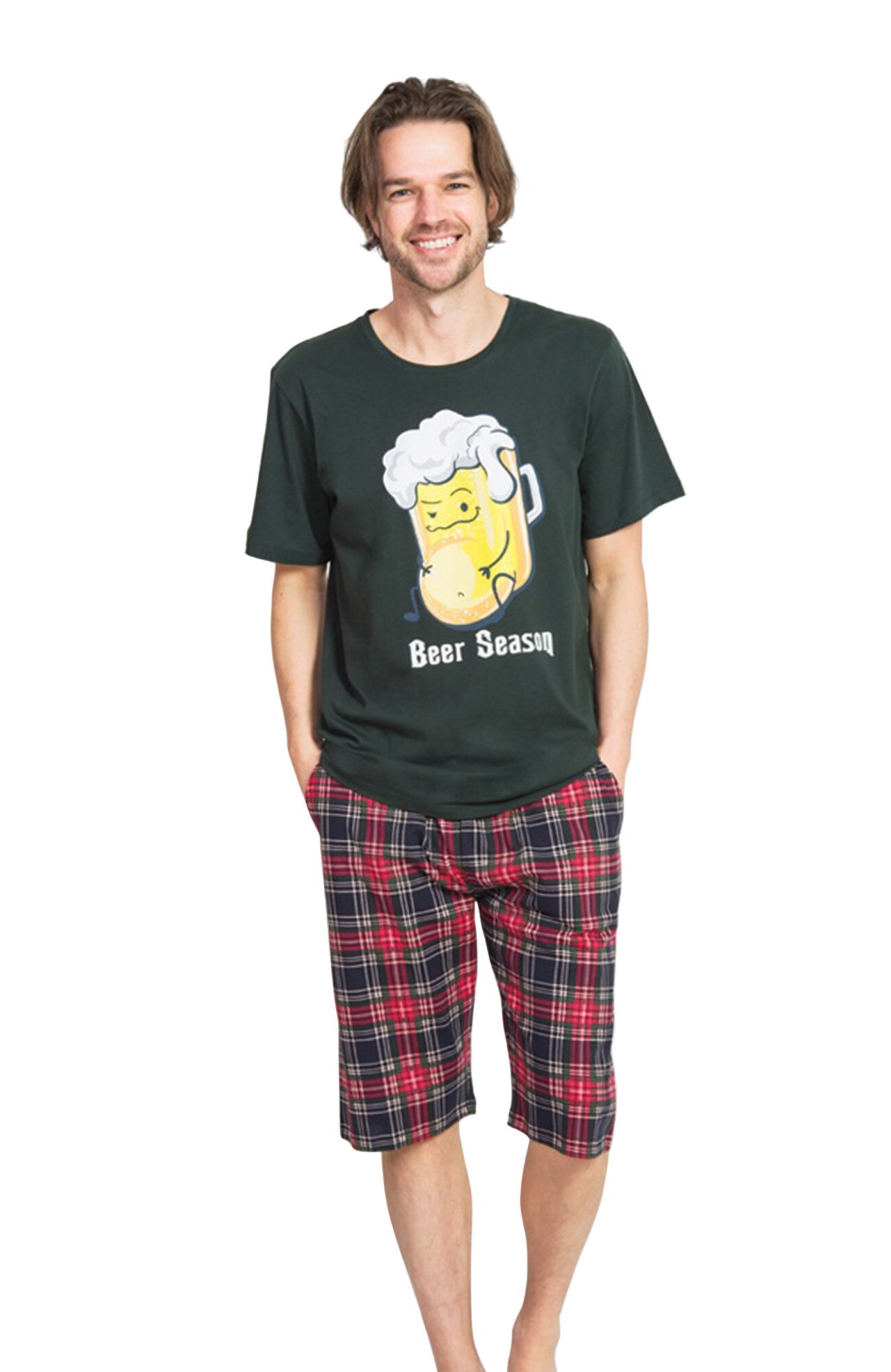 Pijama barbati Gazzaz by Vienetta, model Beer Season, verde inchis
