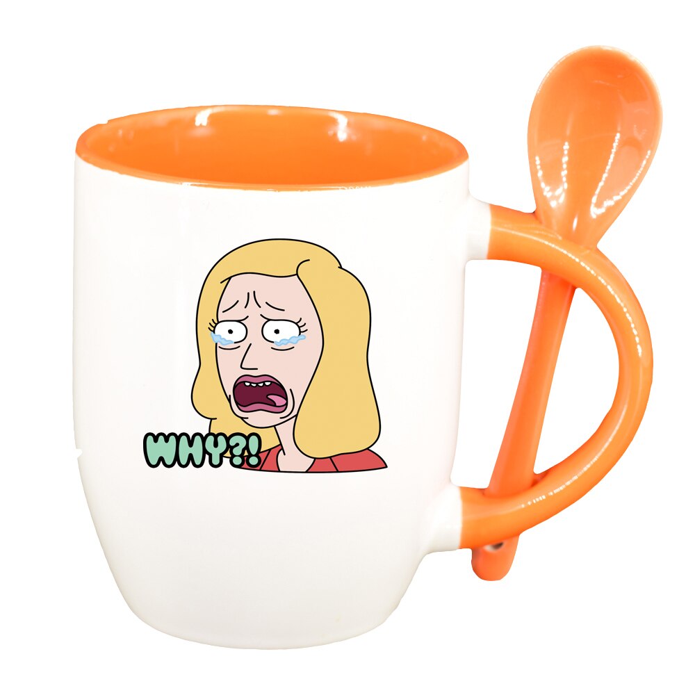 Cana Rick and Morty cu lingurita, interior portocaliu, 330ml, D1408