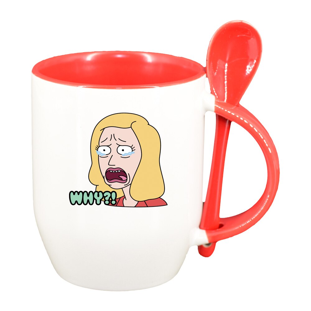 Cana Rick and Morty cu lingurita, interior rosu, 330ml, D1408