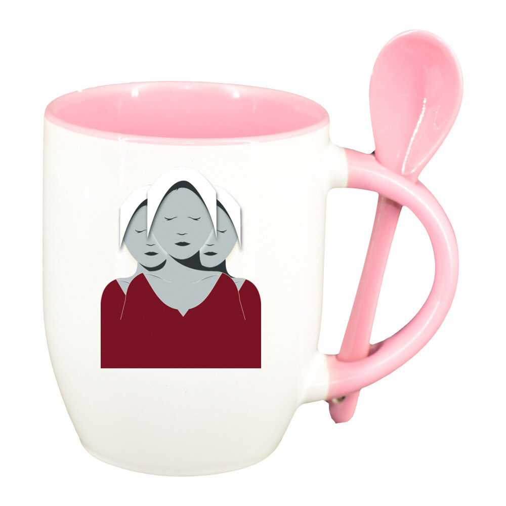 Cana The handmaid's Tale cu lingurita, interior roz, 330ml, D1414