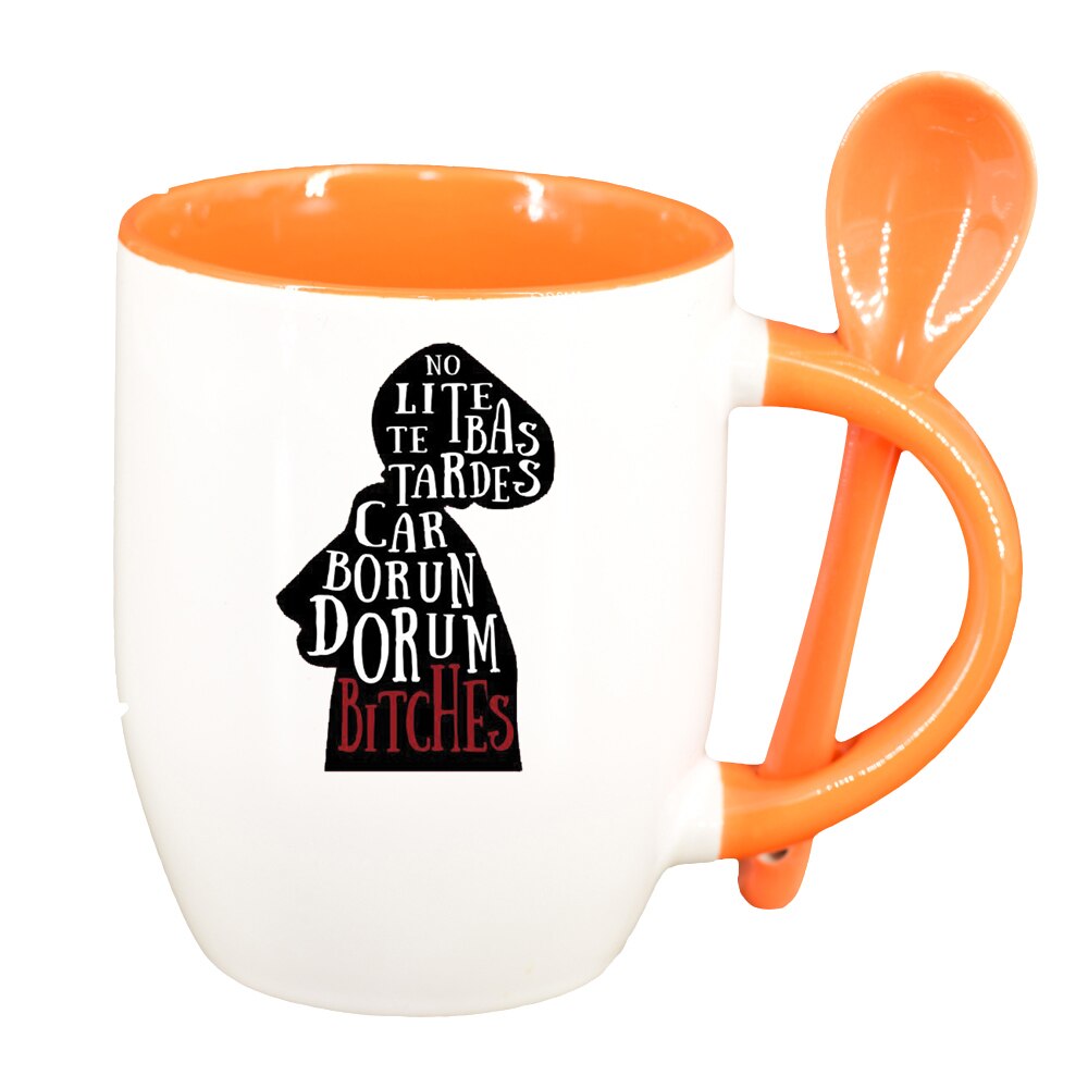 Cana The handmaid's Tale cu lingurita, interior portocaliu, 330ml, D1415