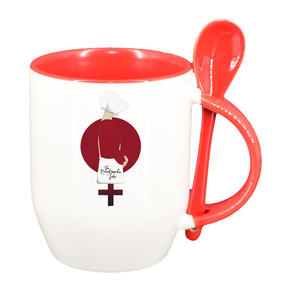 Cana The handmaid's Tale cu lingurita, interior rosu, 330ml, D1416