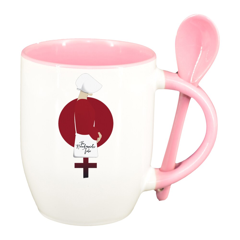 Cana The handmaid's Tale cu lingurita, interior roz, 330ml, D1416