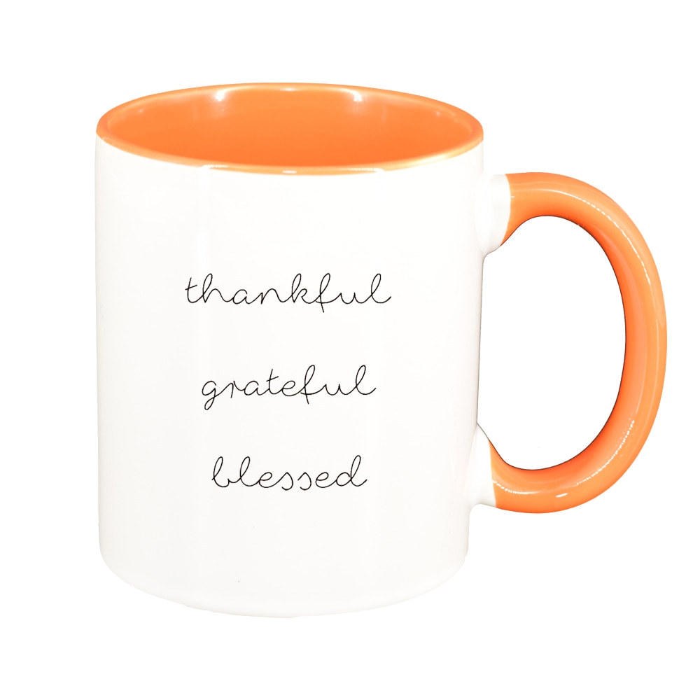 Cana cu mesaj thankful, interior portocaliu, 330ml, D1422