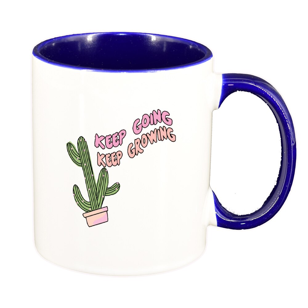 Cana cu mesaj Keep Going, interior albastru inchis, 330ml, D1424