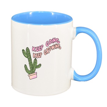 Cana cu mesaj Keep Going, interior albastru, 330ml, D1424 Cana cu mesaj Keep Going, interior albastru, 330ml, D1424