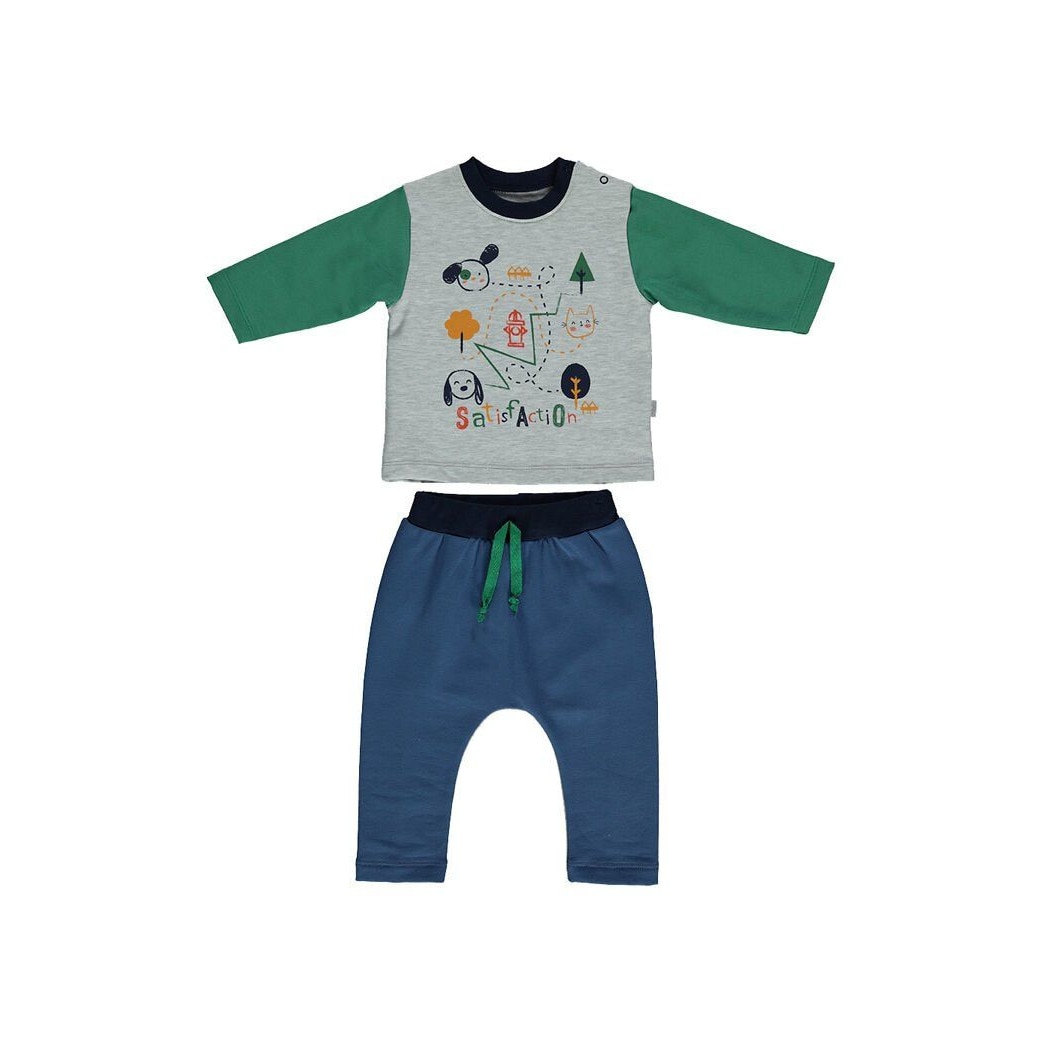 Set bluza si pantalon 2 piese, bumbac, Bebetto, Good Boy, Verde