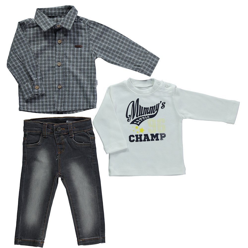 3 piese Bebetto - Little Champ, Gri/Alb