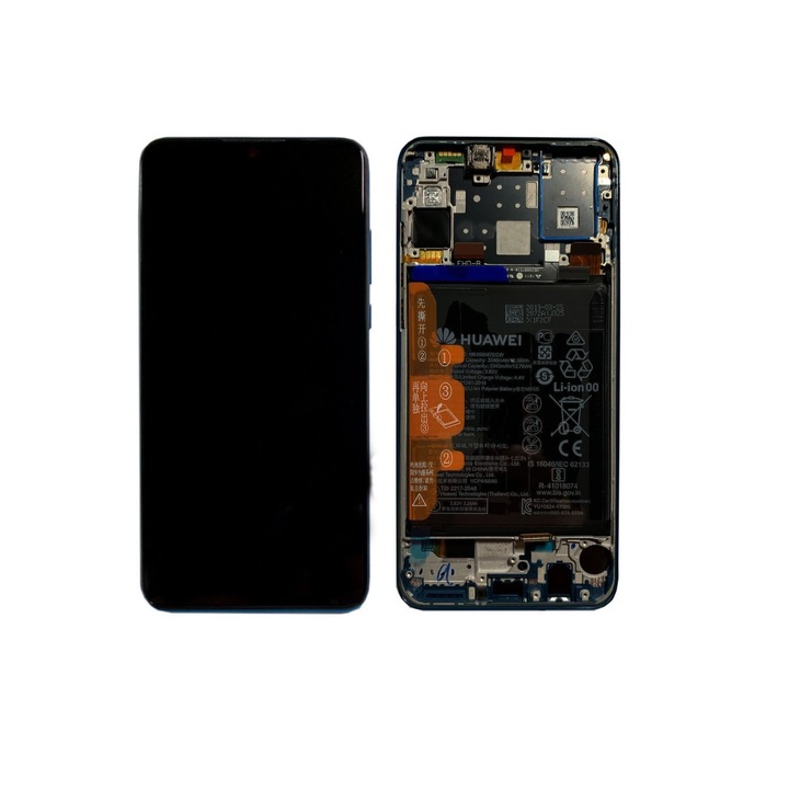 Display - touchscreen cu rama si baterie original Huawei P30 Lite, albastru