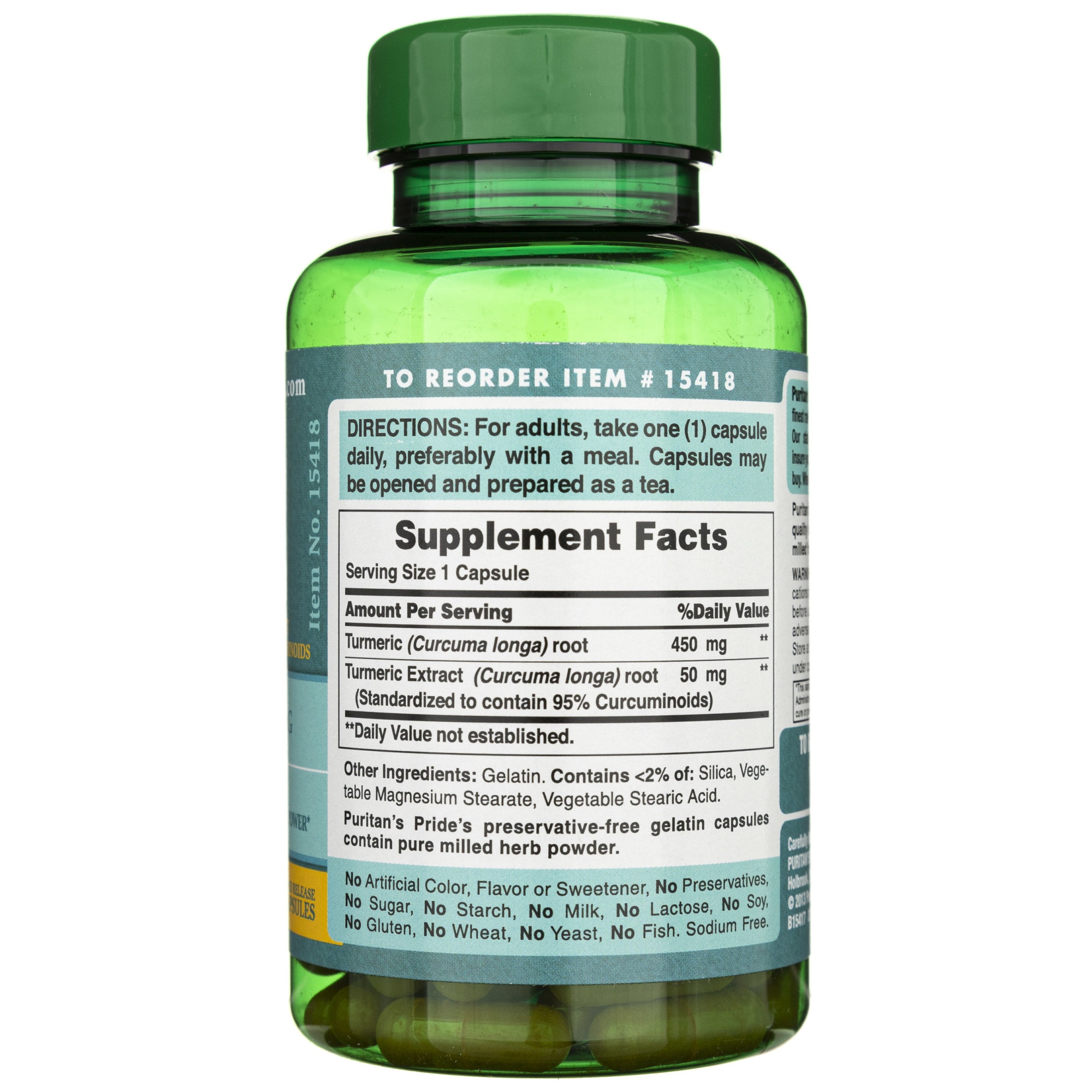 Suplimente nutritive Puritan's Pride Turmeric Curcumin 500 mg, 90 capsule -  eMAG.ro