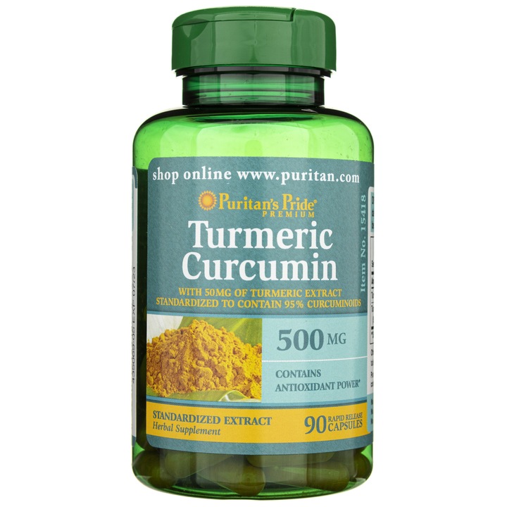 Puritans Pride Turmeric Curcumin, Kurkuma kurkumin 500 mg kapszula, 90 db