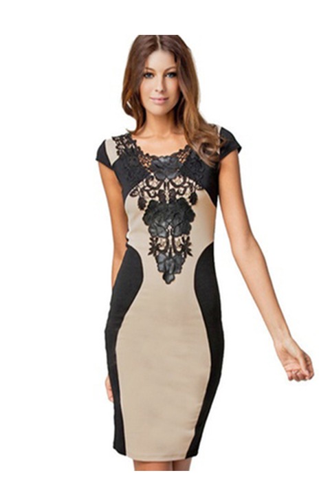 Rochie dama, JUP, Poliester, Bej/Negru, L INTL