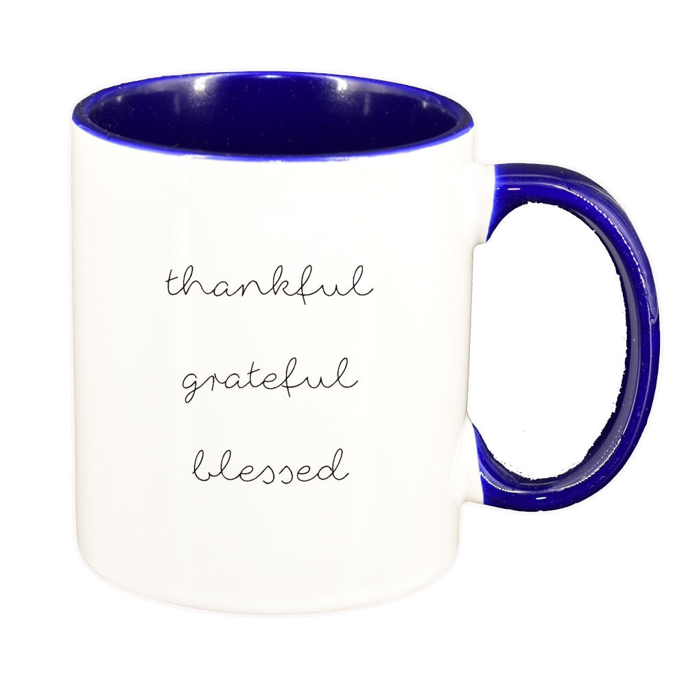 Cana cu mesaj thankful, interior albastru inchis, 330ml, D1422