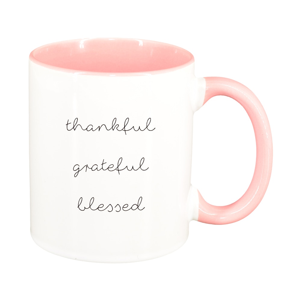 Cana cu mesaj thankful, interior roz, 330ml, D1422