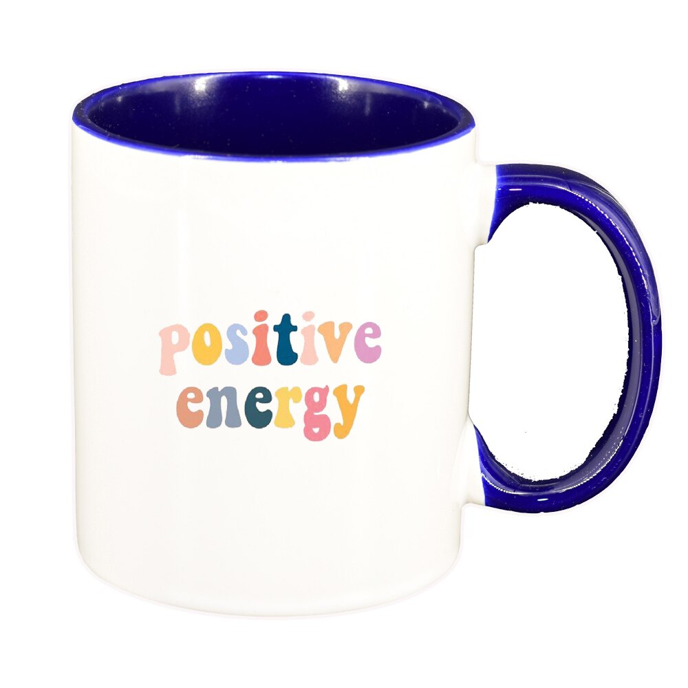 Cana cu mesaj Positive Energy, interior albastru inchis, 330ml, D1423