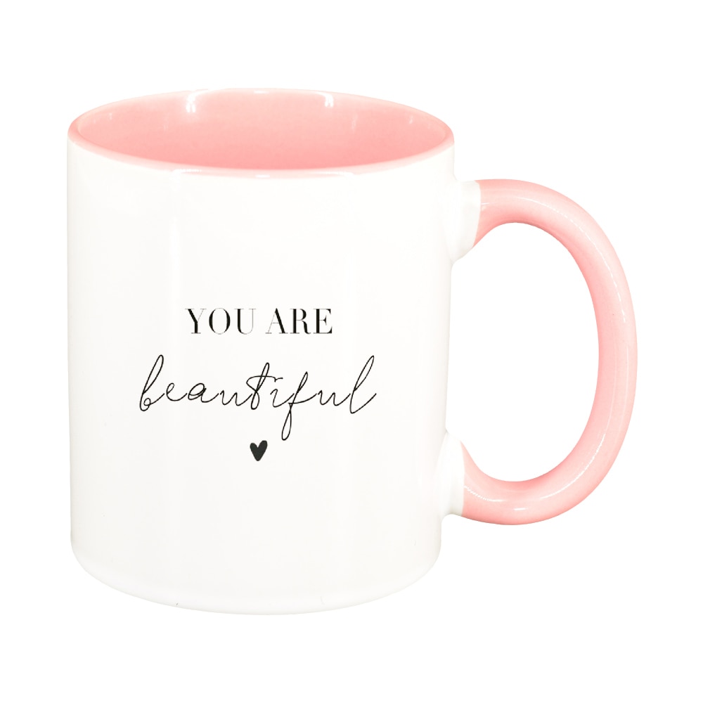 Cana cu mesaj You are beautiful, interior roz, 330ml, D1421
