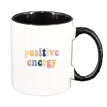 Cana cu mesaj Positive Energy, interior negru, 330ml, D1423 Cana cu mesaj Positive Energy, interior negru, 330ml, D1423