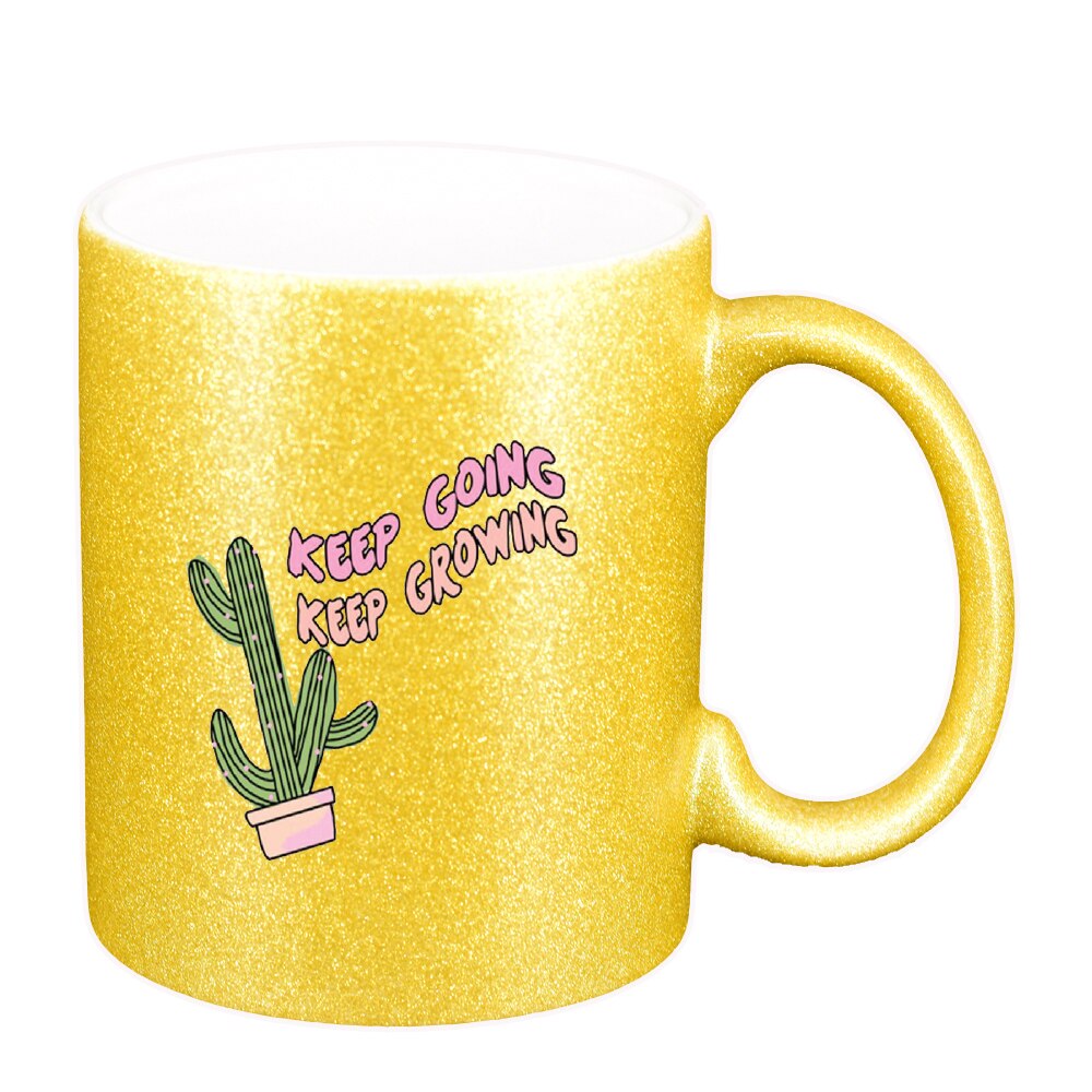 Cana cu mesaj Keep Going, auriu sidefata glitter, 330ml, D1424