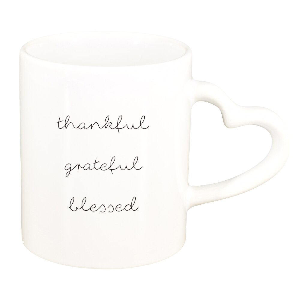 Cana cu mesaj thankful, alb, maner inima, 330ml, D1422