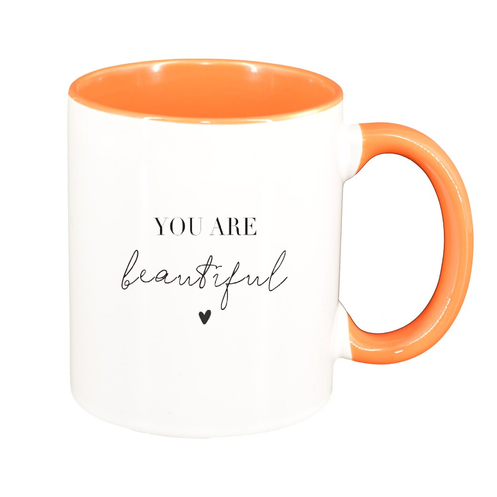Cana cu mesaj You are beautiful, interior portocaliu, 330ml, D1421