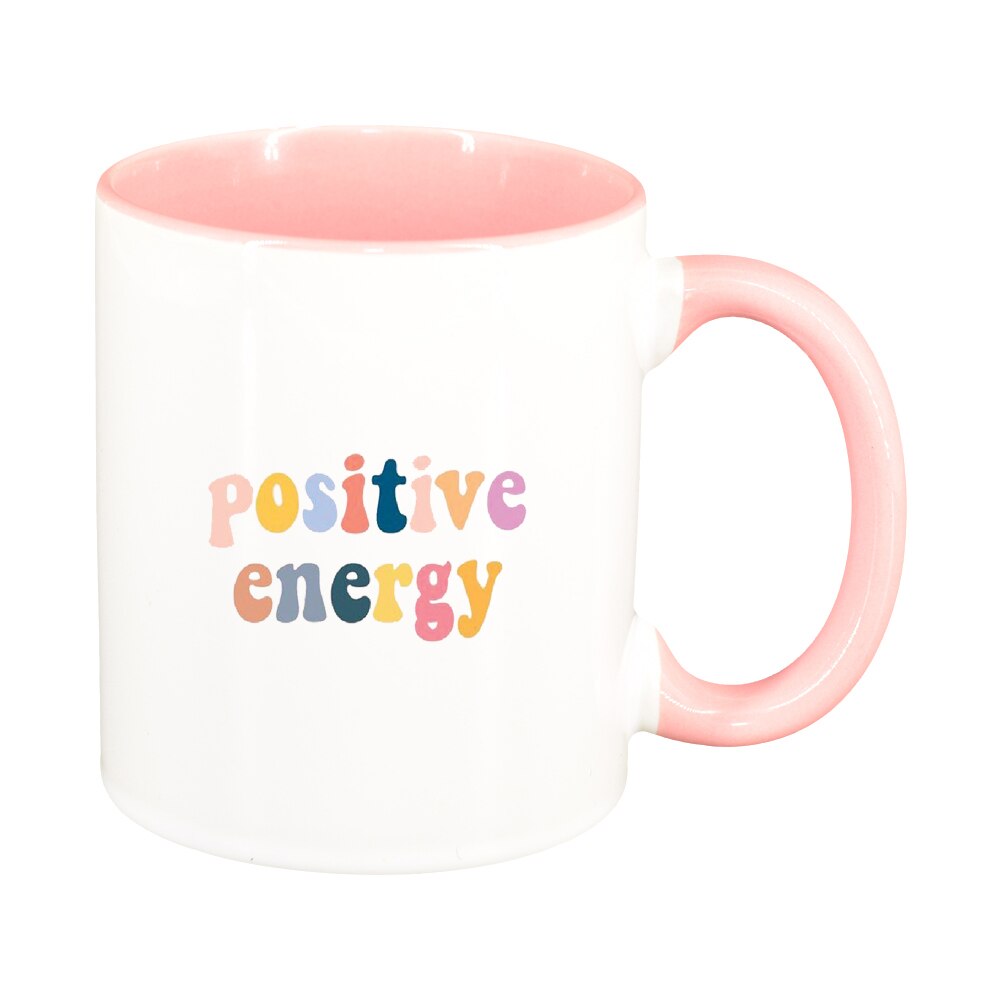 Cana cu mesaj Positive Energy, interior roz, 330ml, D1423