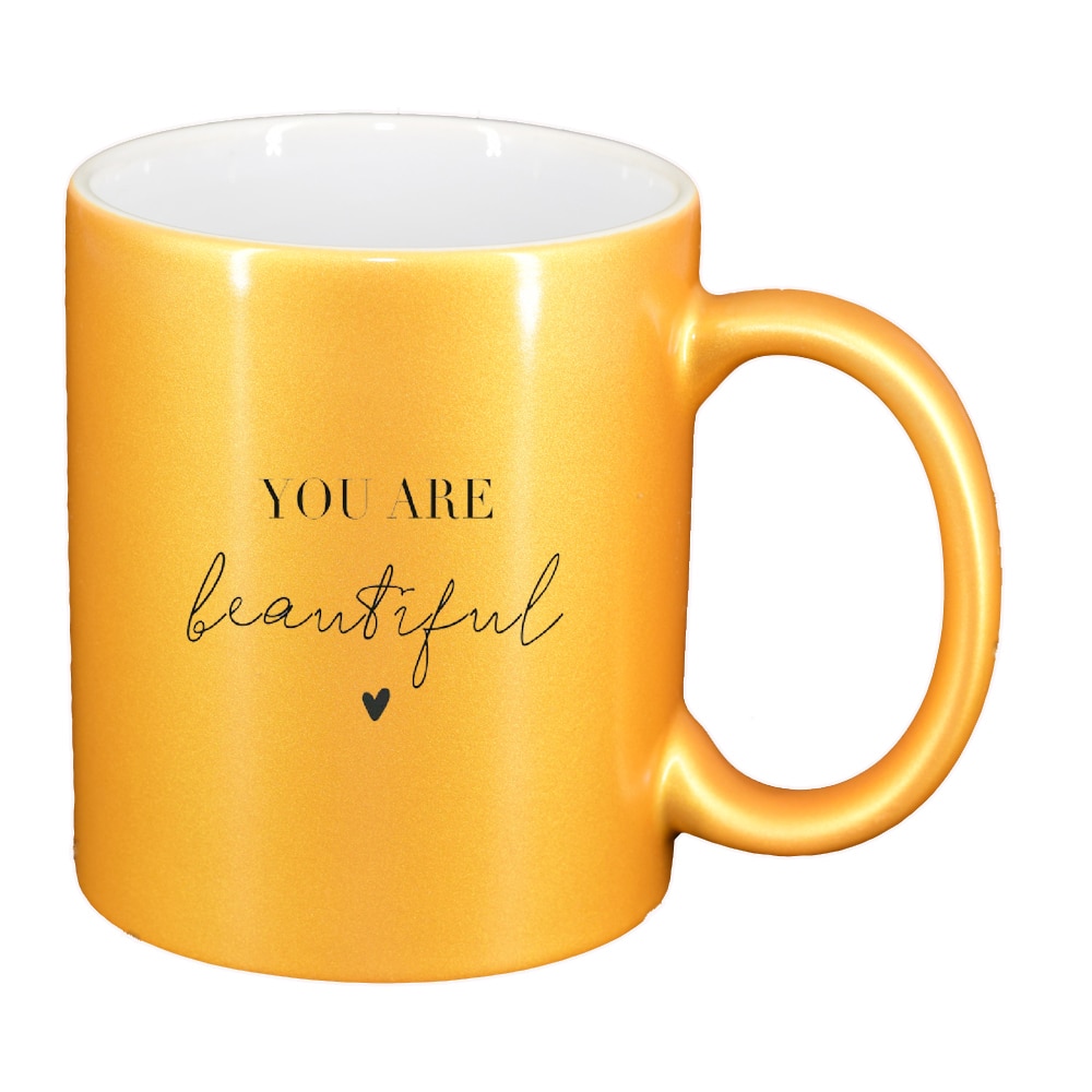 Cana cu mesaj You are beautiful, auriu sidefata, 330ml, D1421