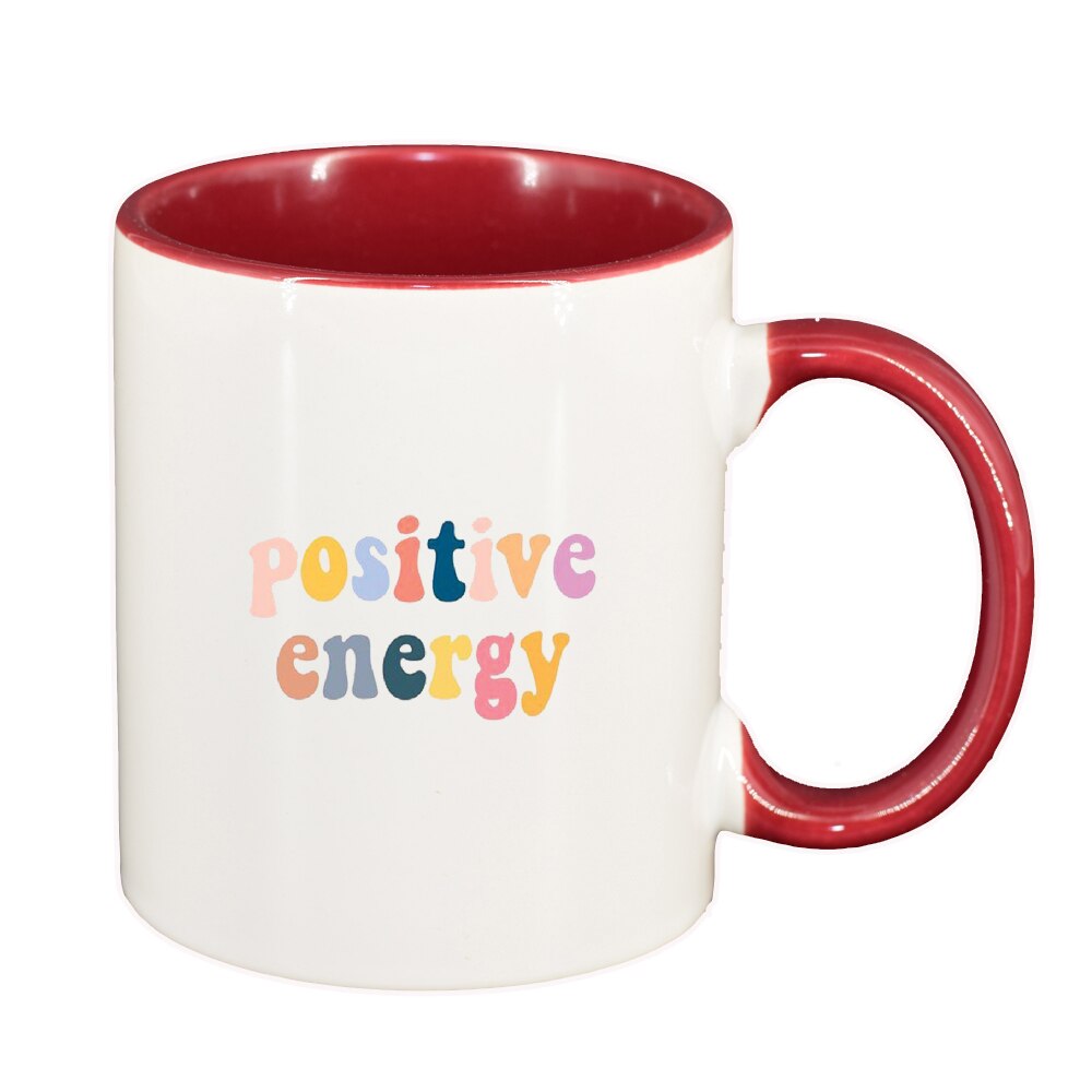 Cana cu mesaj Positive Energy, interior rosu-inchis, 330ml, D1423