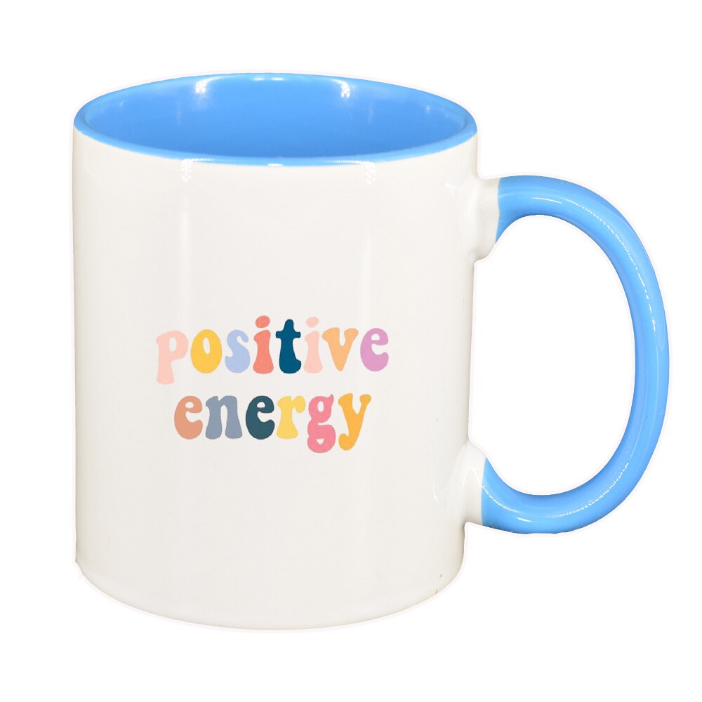 Cana cu mesaj Positive Energy, interior albastru, 330ml, D1423